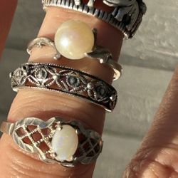 Vintage Real natural cultured pearl Sterling Silver 925 Fine Opal Marcasite Giraffe Elephant Ring 