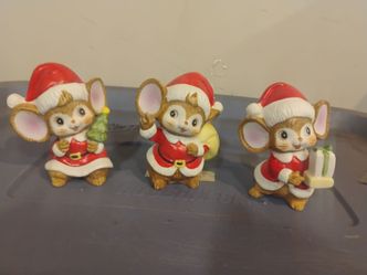 Vintage Ceramic Christmas Santa Mice Figurines - Set of 3