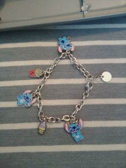 Homemade silver plated stitch charm bracelet