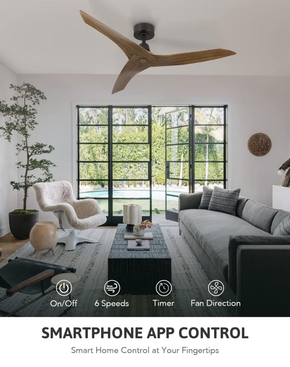 New in Box) VONLUCE Smart Ceiling Fan with Remote, 50Inch Modern