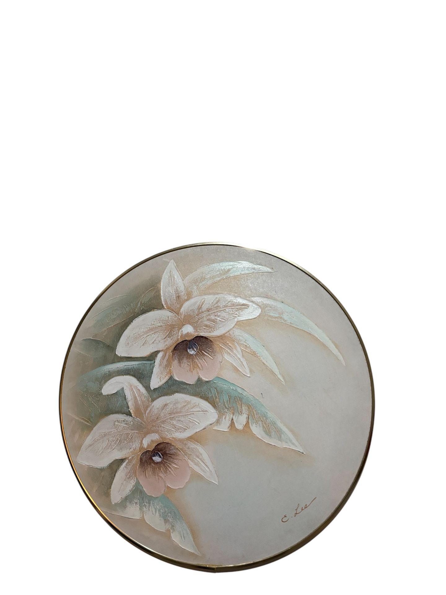 1980s Art Deco Revival Hollywood Regency Round Floral Oil Painting, Framed