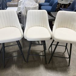 Beige Fabric Swivel Barstool Set Of 3 