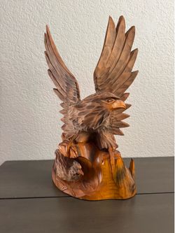 Vintage Hand-Carved Eagle Wood Sculpture – Soviet Era (1981)