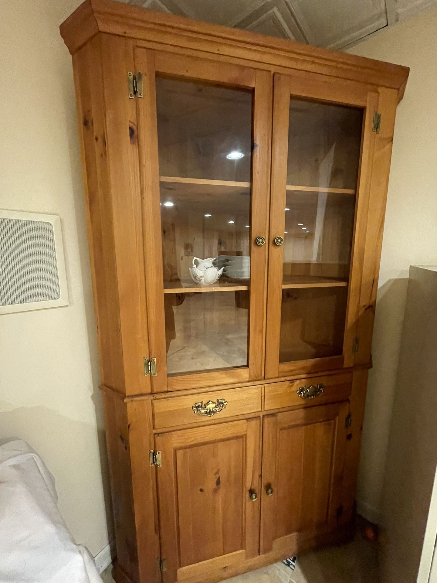  Vintage Pine Corner Cabinet 