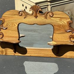 Antique Oak Mantle Mirror 