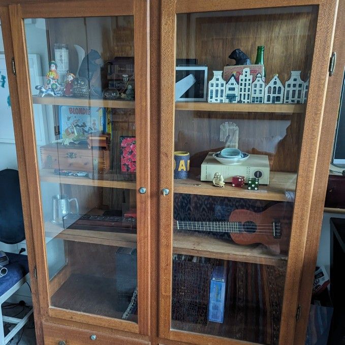 Vintage bookcase with locking glass doors
