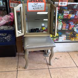 Vanity Mirror And Chair 