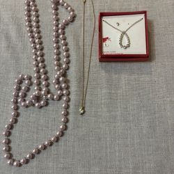 Necklace 3pc Lot Vintage Long Faux Pearls Pendant Necklaces 