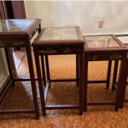 antique  Wooden Asian Nesting Tables Stacking