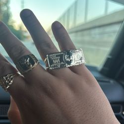 10k Solid Gold Double Finger $100 Bill Ring 