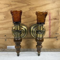 Pair 1970’s Homeco Wall Sconce w/ Amber Glass Votive Candle Holder Boho Retro MCM 12” tall Home Interiors   Pick up in Deer Park, TX 77536 