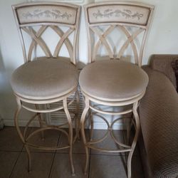 Set of 2 Ornate Metal Swivel Bar Stools