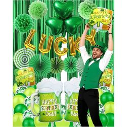 Brand New St Patricks Day Decorations Pre-Assembled Shamrock Lucky Banner Garlands Clover Hanging Swirls Irish Decor for Home Saint Patrick Party Supp