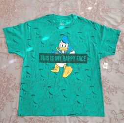 Disney Donald Duck This Is My Happy Face Green Graphic Tee Shirt Men Size XL
