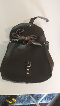 Leather satchel mid size, dark brown genuine