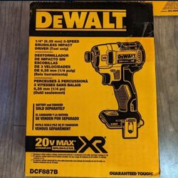 DEWALT 20V MAX XR Impact Driver, Brushless, 3-Speed, 1/4-Inch, Tool Only (DCF887B)