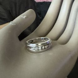 14K White gold Diamond Channel Men's Wedding Band Ring Size 9.25 6.70 grams