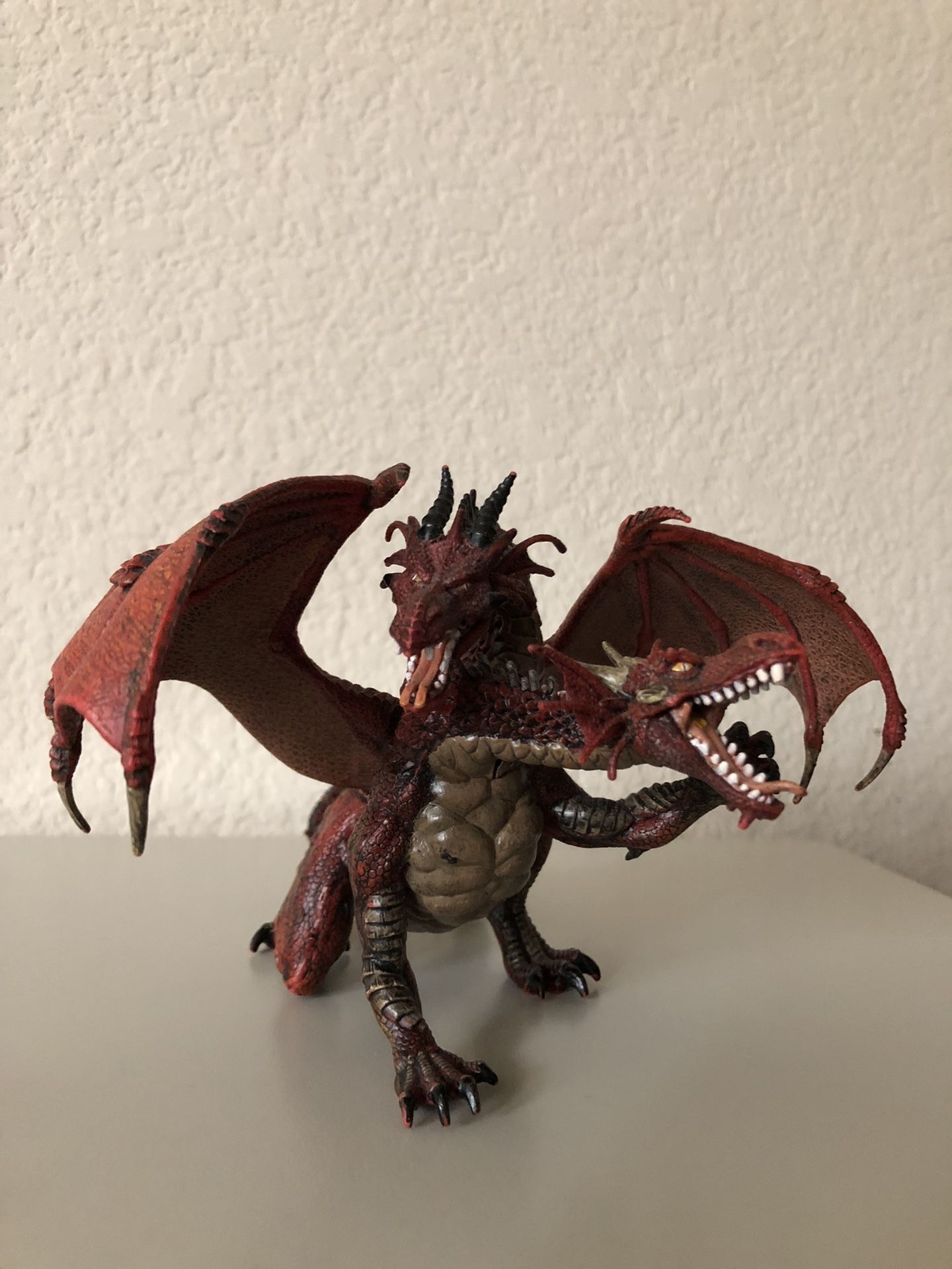 2005 Papo Two Headed Red Mythical Beast Dragon 8”