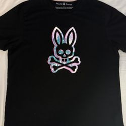 Psycho Bunny Men's Cotton Graphic Bunny Skull Black Crew Neck T-Shirt