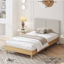 VECELO Upholstered Platform Bed Frame with Adjusted Headboard Twin Size