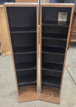 2 Multimedia CD/DVD Book Towers Oak/Black Adjustable Shelves 4 & 5 Tier