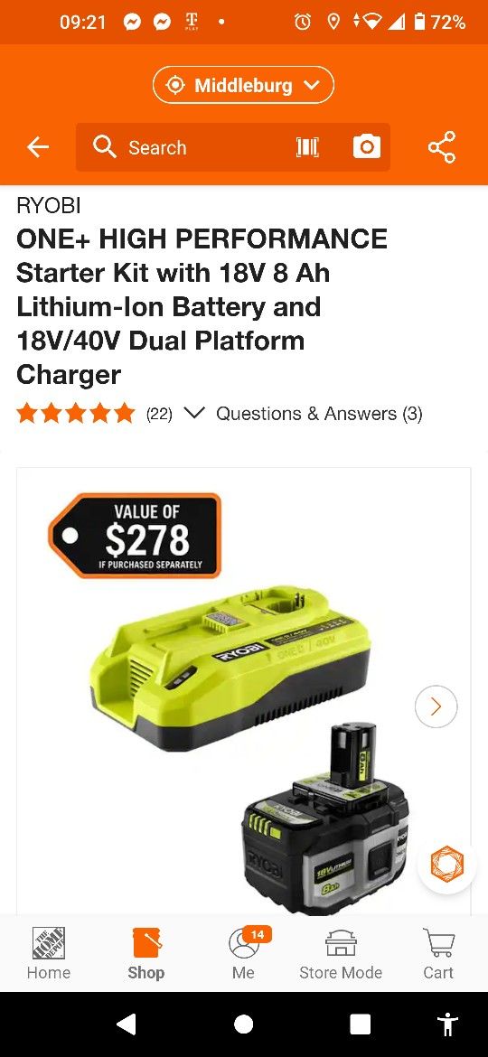 Ryobi Battery 8AH Dual Charger 18 Volts And 40 Volts New Unopened Box