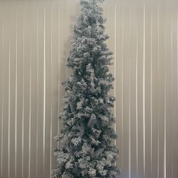 Prelit Snow-Flocked Artificial Slim Pencil Christmas Tree – 7ft
