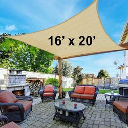(NEW) $50 Rectangle 16x20 ft Large Sun Shade Sail Outdoor Canopy Cover w/ Ropes (Black, Gray, Beige)