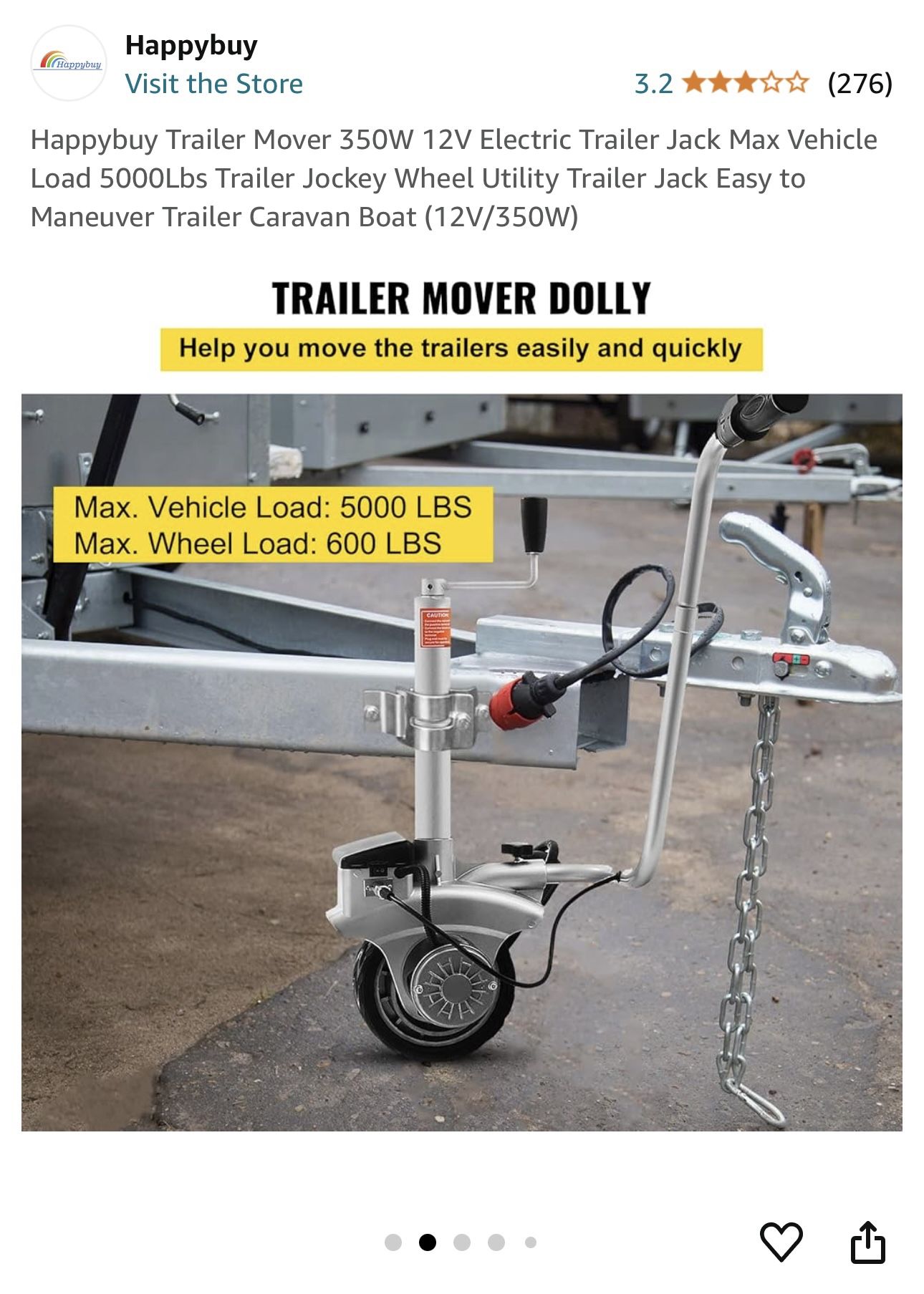 Trailer Dolly 12 Volt 5000lb Capacity Vevor