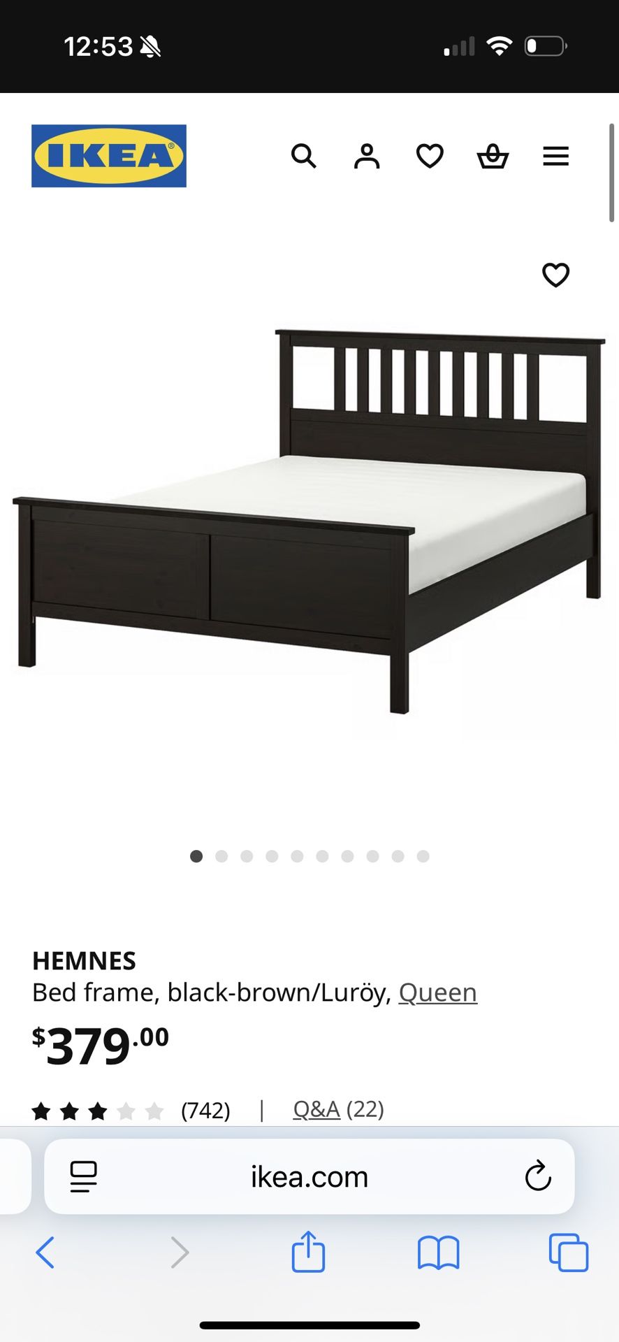 HEMNES Bed frame, black/Luröy, Queen