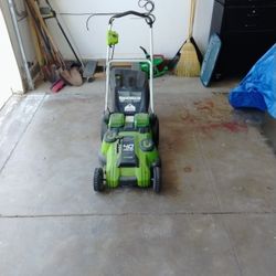 Almost New Green Works Electric Mower With Two Lithium 40-volt Batteries And Charger For $249 Brand New In Costco $499