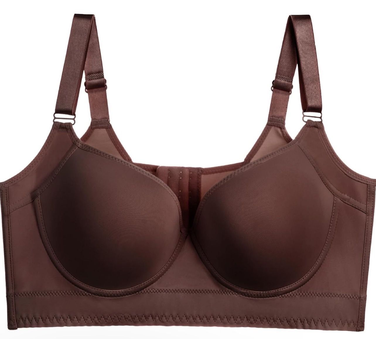 36B size raddish brown Plus Size Underwired Pleated Anti-Sag Sports Shaping Back Smooth Push-Up Full Coverage Bra
