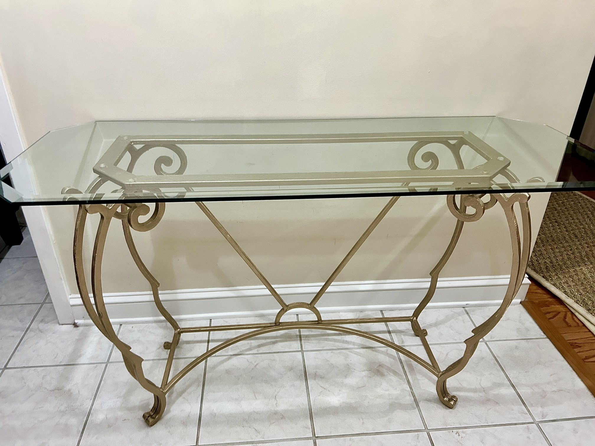 White Gold Wrought Iron & Glass Table