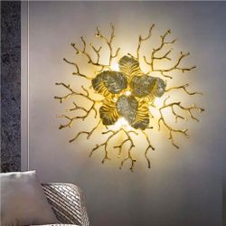 KVTOEP 20" x 20" Gold Leaf & Coral Branch Wall Sconce – 4-Light G9