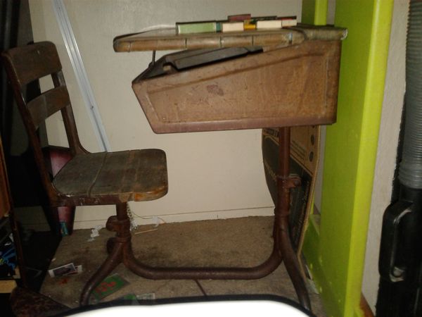 Antique 1930 S Vintage Adjustable Height School Desk Chair