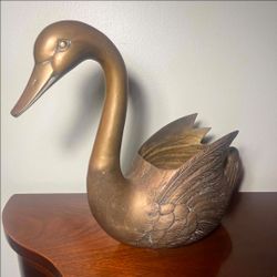 Vintage Brass Swan Planter