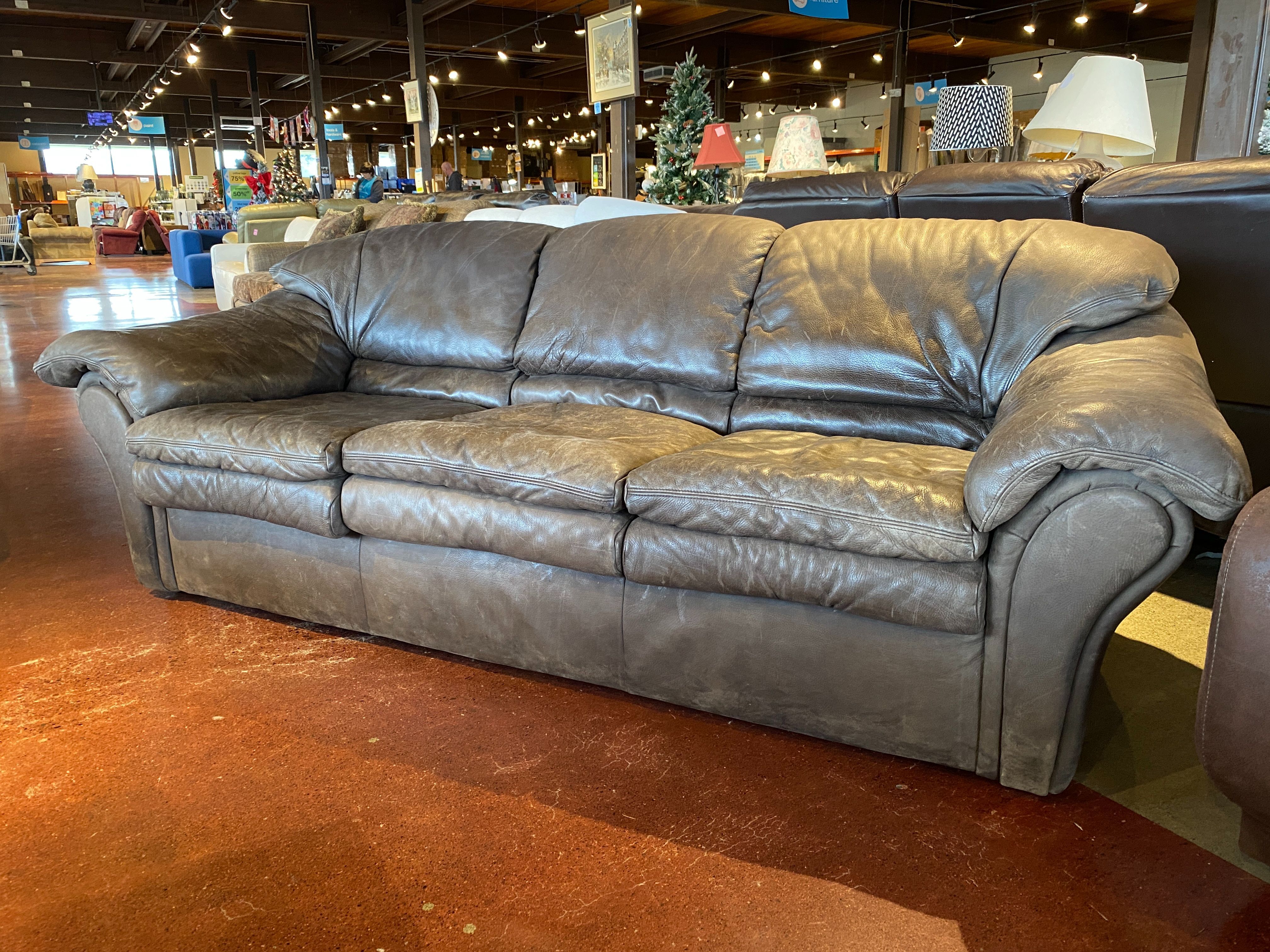 FLEXSTEEL Taupe Brown Three Seater Leather Couch