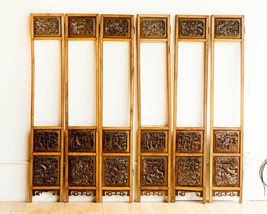 Antique Chinese Open Work Rosewood Carved Screen Circa 1900 Set of 6 Panels
