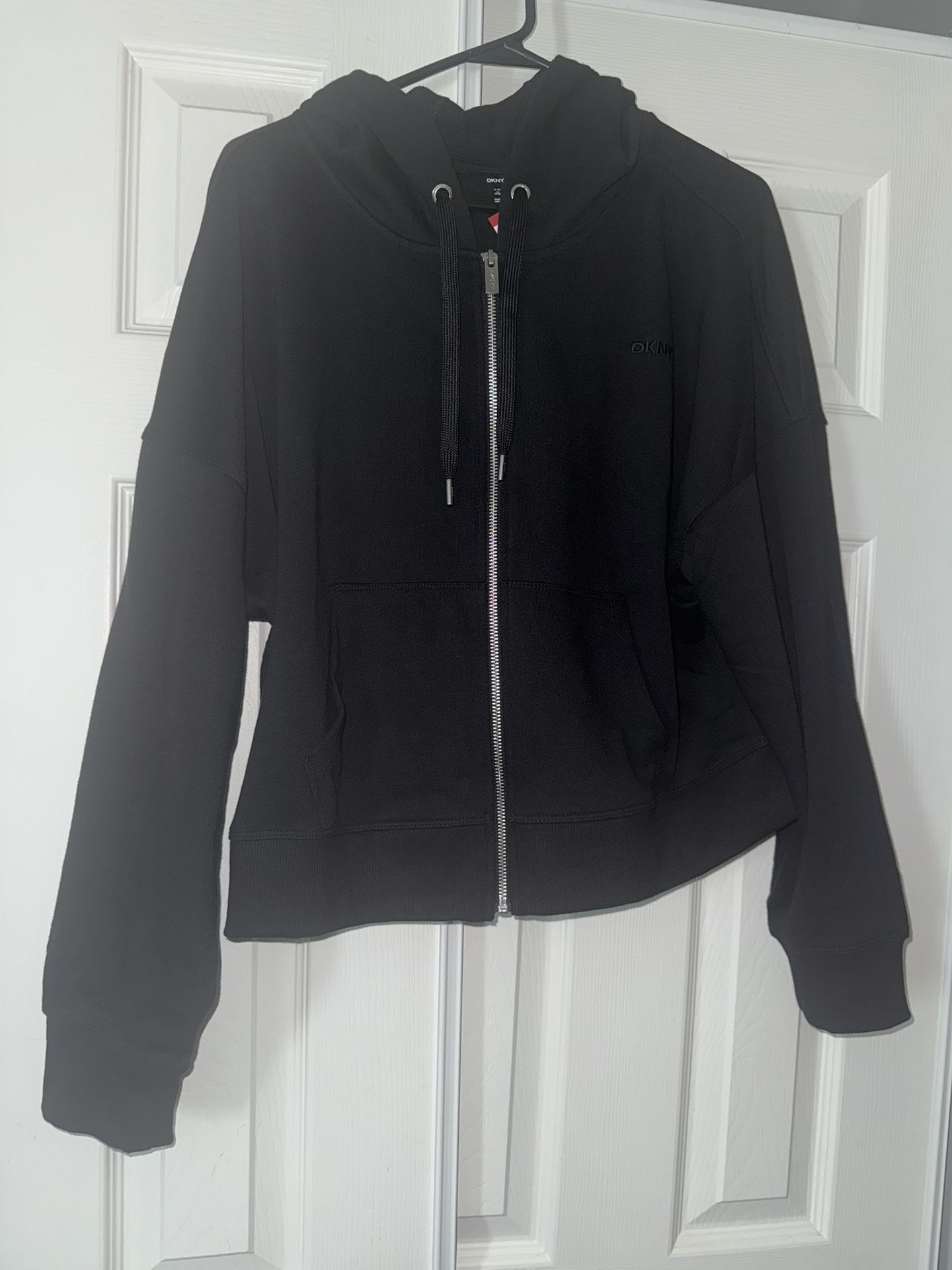 NWT WOMENS DKNY XL HOODIE BLACK FULL ZIP JACKET