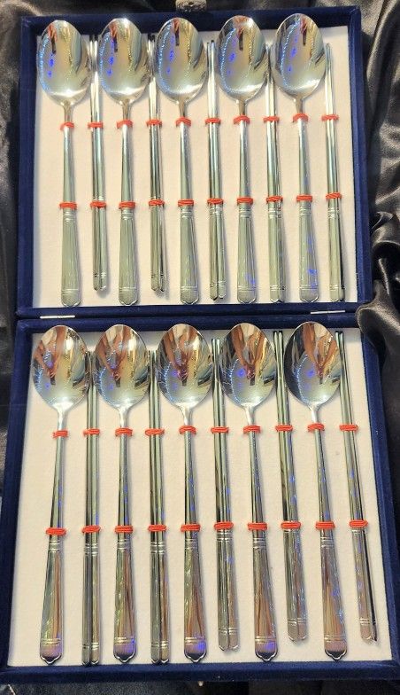 Korean Stainless Steel Spoon And Chopstick Set Of 10 New
