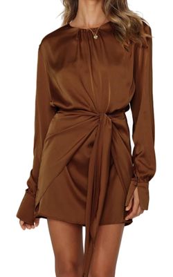 Satin Wrap Dress Brown Waisted