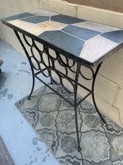 12x28x30 Beautiful Entry Table Or Living Room Serving Table With Wine Rack. Wrought Iron Base And Slate Top. Paid $179+ Sell Reduced From $75