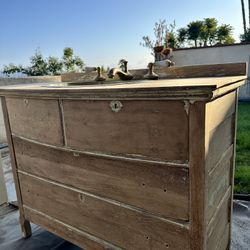 Antique Oak Vanity + Brass Sink