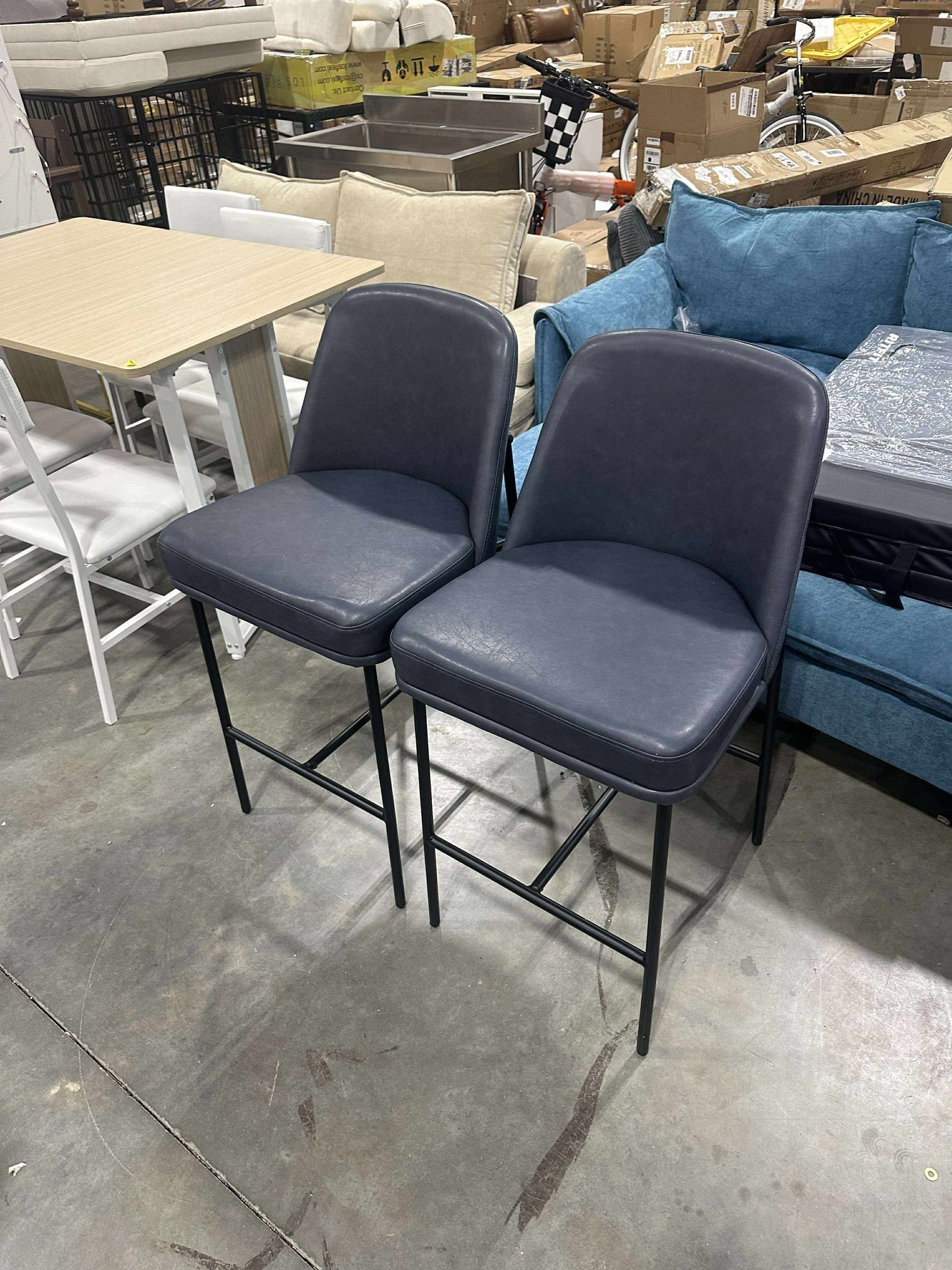 CHITA Modern Counter Height Bar Stool Set of 2, 27 inch Counter Stool with Back & Metal Legs, Faux Leather in Navy Blue