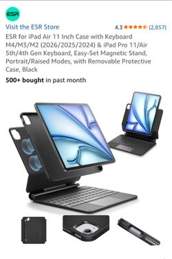 iPad Air 11 Inch Case with Keyboard M4/M3/M2 (2026/2025/2024) & iPad Pro 11/Air 5th/4th Gen Keyboard, Easy-Set Magnetic Stand, Portrait/Raised Modes, 
