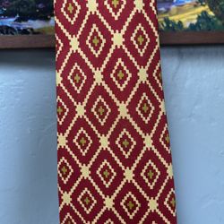 Men’s Yves St Laurent YSL Silk business Tie Very Nice Colors Red And Gold With Brown Cross