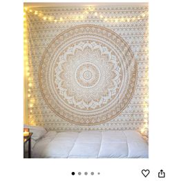 Gold and White Mandala Wall Tapestry