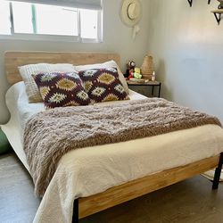 Wood Full Size Bed Frame + Mattress  
