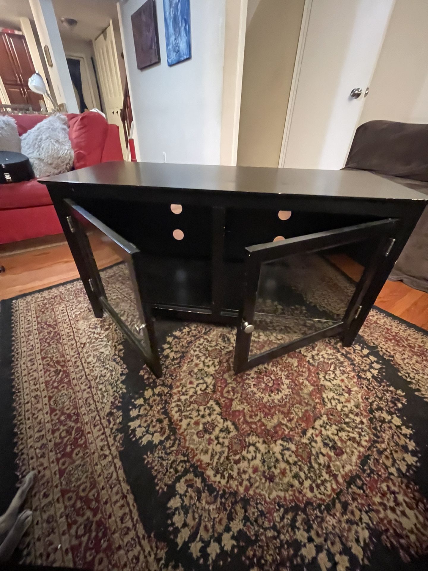 Black Solid Wood Entertainment Center Cabinet