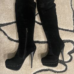 Black Thigh high Suede-Like Boots - Size 7